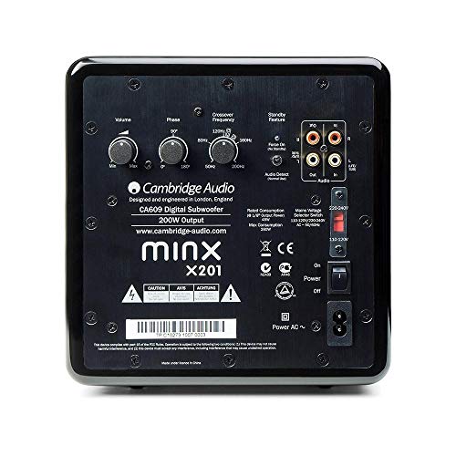 Cambridge Audio Minx X201-200 Watt Active Subwoofer Featuring Twin Auxiliary Bass Drivers and Fully Adjustable Sound - White