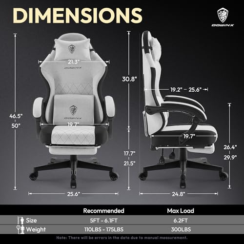 Dowinx Gaming Chair Fabric with Pocket Spring Cushion, High Back Ergonomic Computer Chair with Footrest for Adults, Massage Lumbar Support Swivel Game Chair for Office Gaming 300LBS, Beige