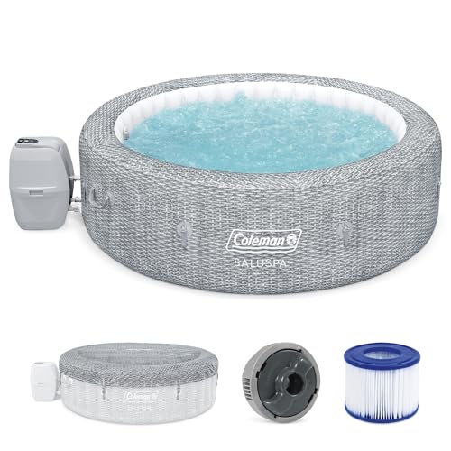 Bestway Coleman Sicily AirJet Large Round 5 to 7 Person Inflatable Hot Tub Portable Outdoor Spa with 180 AirJets and EnergySense Cover, Grey