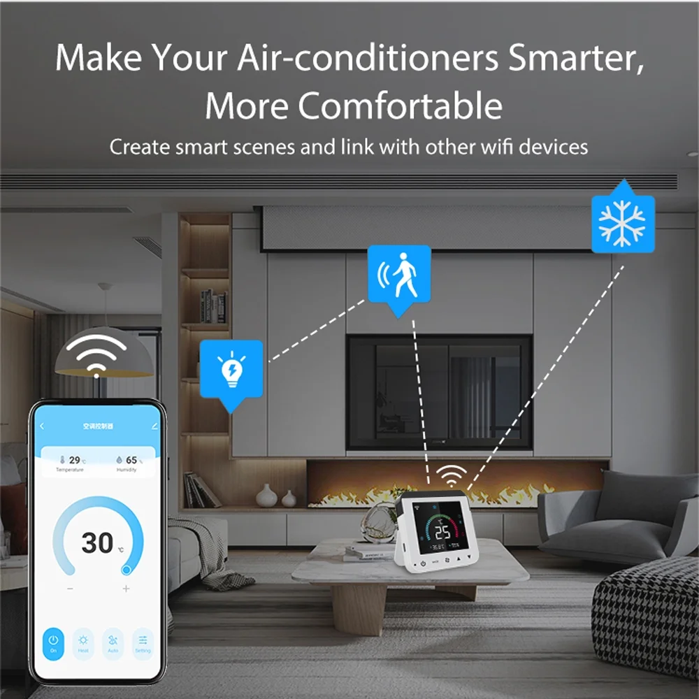 Dazzduo Hygrothermograph,Display Screen APP Air Conditioner L Bedroom Air Conditioner Bedroom Conditioner LCD lit Temperature Infrared dsfen WiFi Temperature Conditioner L Display Tuya Temperature