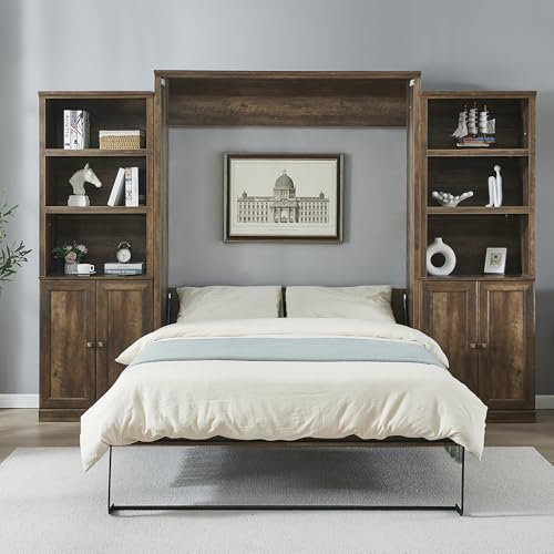 Queen Size Murphy Bed Wall Bed with a Storage Shelf, Space-Saving Wall Bed for Multipurpose Guest Room or Home Office - Gray