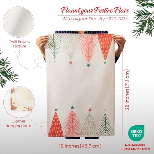 The Fine Living Co. 100% Cotton Merry Christmas Kitchen Towels, 18'x28' Set of 2 (Cherry Red & Green)