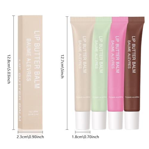 4 PCS Summer Special Lip Butter Balm – Ultra-Hydrating Lip Care with Shea Butter & Olive Oil, Soothes Dry Lips with Natural Tint & Gloss Effect, Lip Plumper Moisture & Light Lip Stain Finish