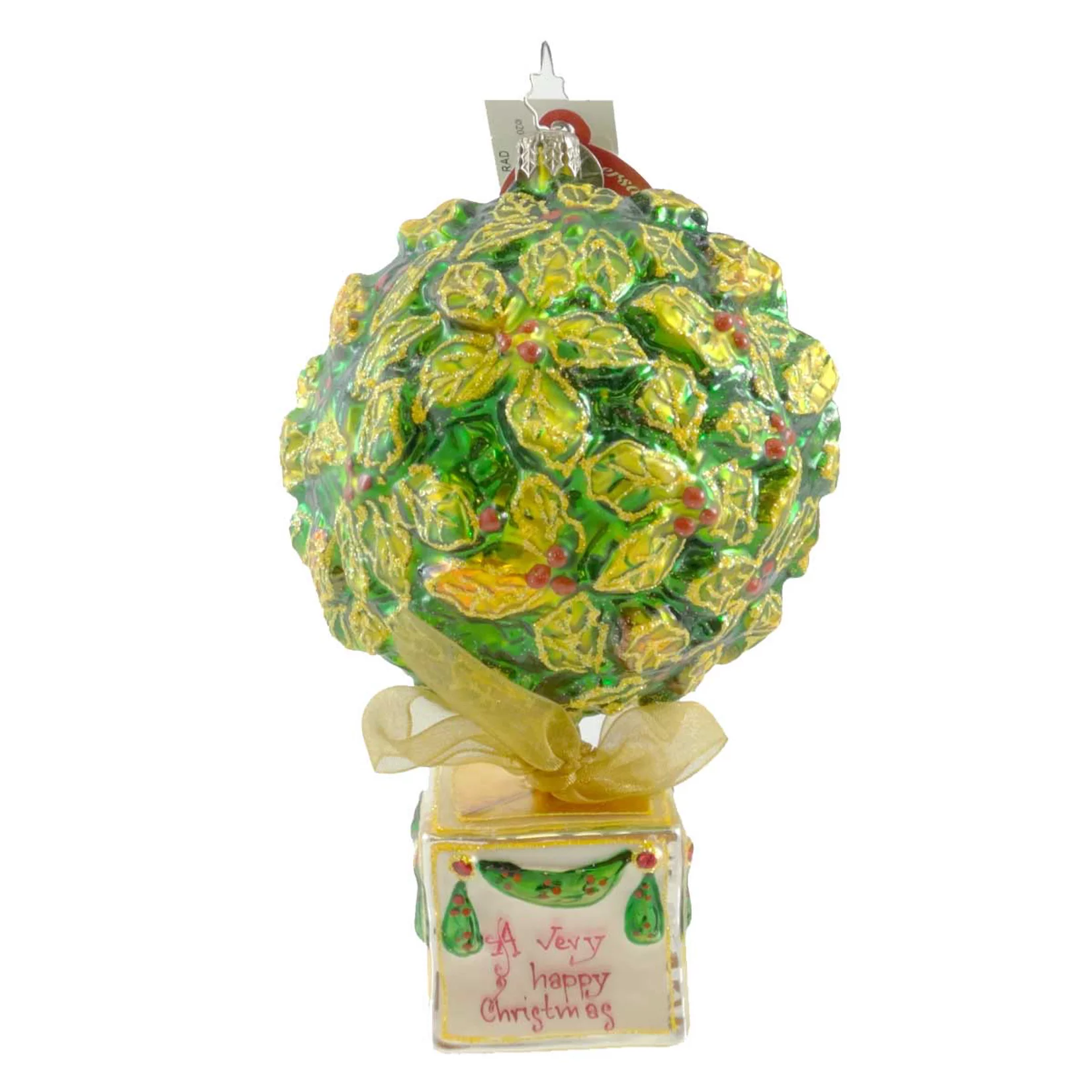 Christopher Radko VERY MERRY TOPIARY Glass Ornament Holly Bush Christmas