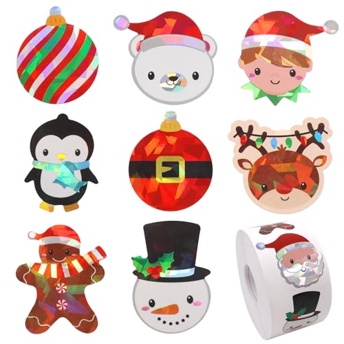 Ceiba Tree Merry Christmas Stickers for Cards Envelopes Crafts Kids Sparkle 1 Roll 500Pcs Holiday Xmas Party Favors Goodie Bag Fillers