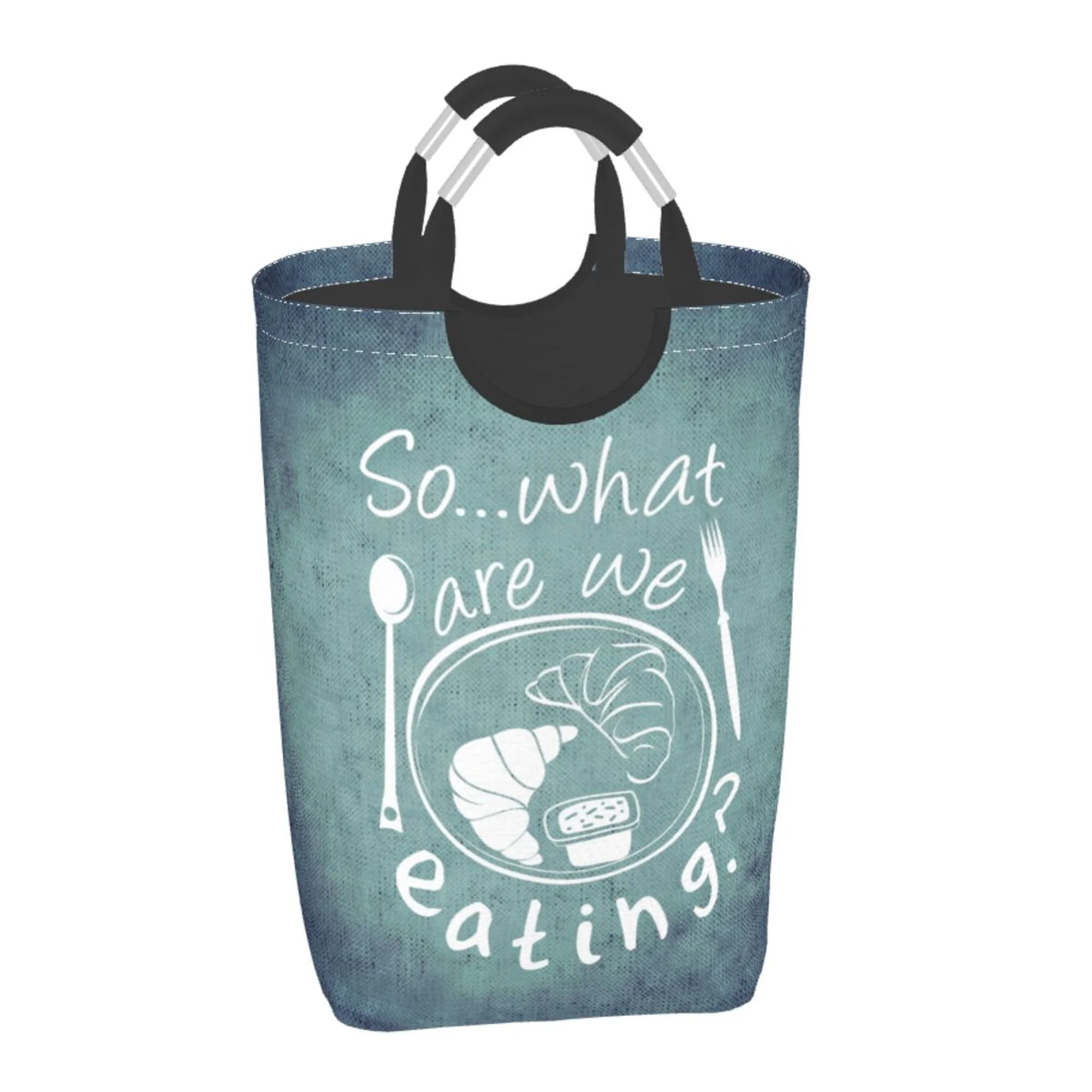 Waterproof Collapsible Laundry Hamper, Cartoon Food Plates Aluminum Handle Laundry Bag Storage Basket, 50L