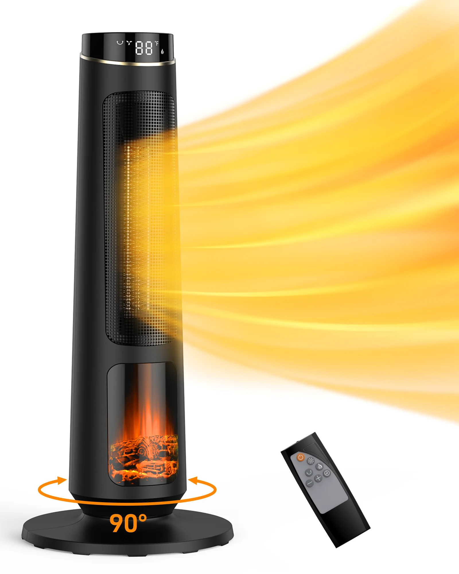 Towallmark Portable Electric Space Heater,50rpm/Sec Fast And Quiet Heating, With 3d Flame,Remote, Night Light,90° Oscillation,4 Modes,Overheat And Tip Over Protection For Indoor And Outdoor Heating