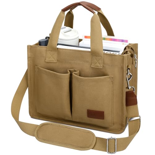 KKXIU Large Canvas Tote Bag for Women with Zipper and Compartments Crossbody Work Bible Messenger Purse Bag With Pockets