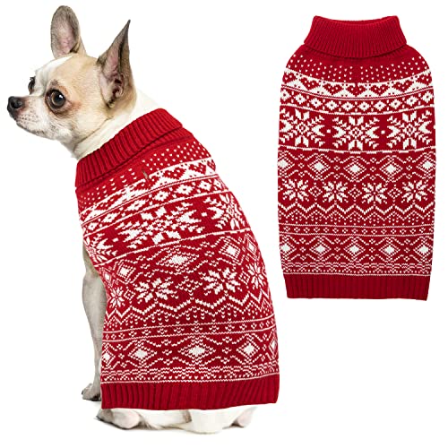 Dog Sweater Christmas, Winter Warm Pet Clothes for Small Medium Large Dogs, Cute Pink Snowflake Pattern Turtleneck Dog Pullover Sweater Knitwear for Holiday Party Daily Wear