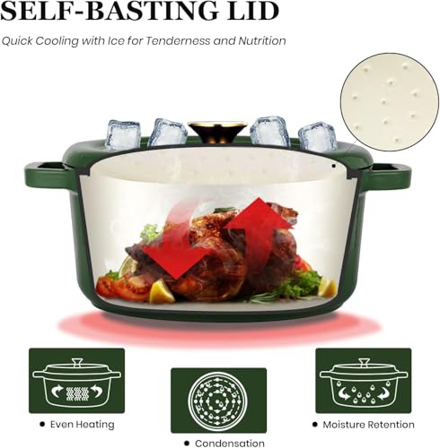 Overmont Enameled Cast Iron Dutch Oven - 5QT Pot with Lid Cookbook & Cotton Potholders - Heavy-Duty Cookware for Braising, Stews, Roasting, Bread Baking white