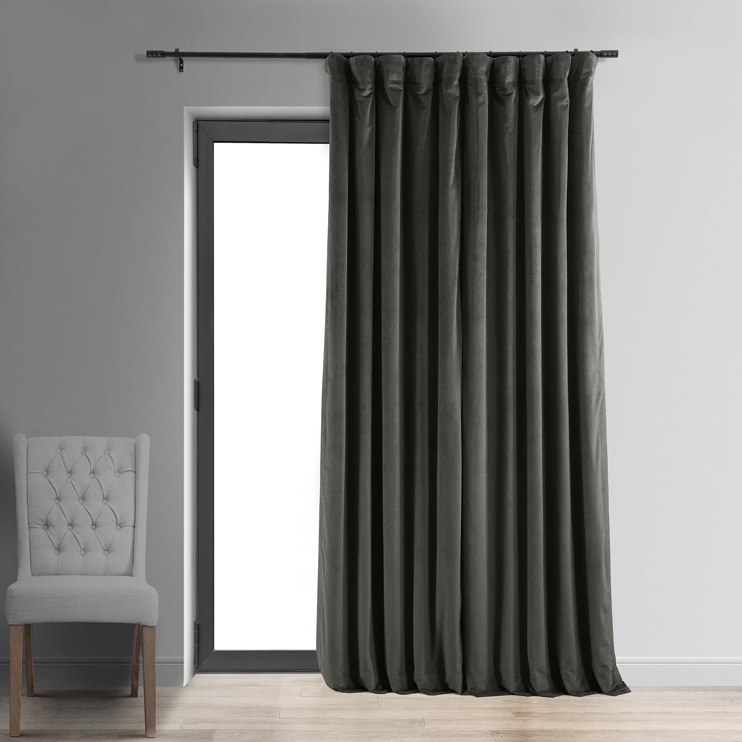 Signature Gunmetal Grey Extra Wide Blackout Velvet Curtain (1 Panel), Gunmetal Grey, 100W X 108L