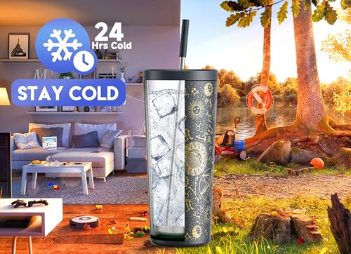 Meoky 24 oz Insulated Tumbler with Lid and Straw, Stainless Steel Vacuum Insulated Tumbler, Keeps Cold for 24 Hours, 100% Leak Proof, Fits in Car Cup Holder (Carnival)