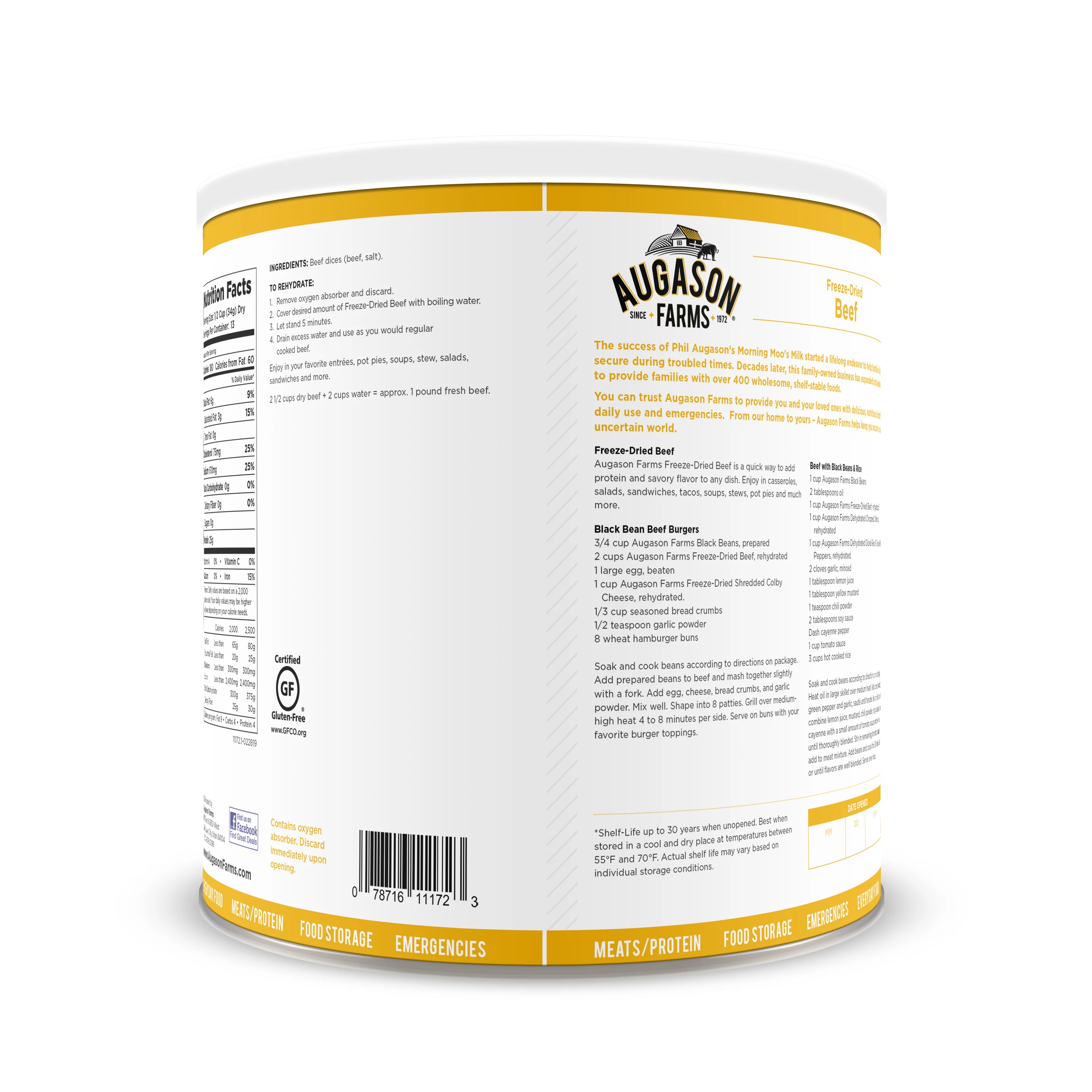 Augason Farms Freeze-Dried Beef Chunks No. 10 Can, 16 oz