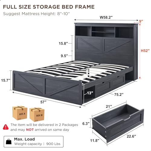 Farmhouse King Size Wood Bed Frame with 52