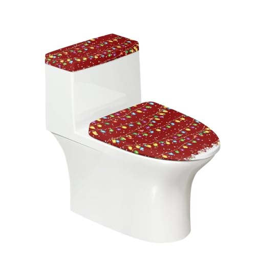 Christmas Bow Bell Toilet Tank Lid Cover and Toilet Seat Lid Cover 2 Pcs Set Toilets Covers with Elastic Cloth Fits Most Toilets Tanks & Lids