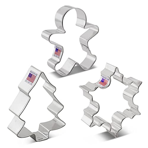 Ann Clark Cookie Cutters Christmas Cookie Cutters 3-Pc. Set Made in USA, Snowflake, Gingerbread Man, Christmas Tree