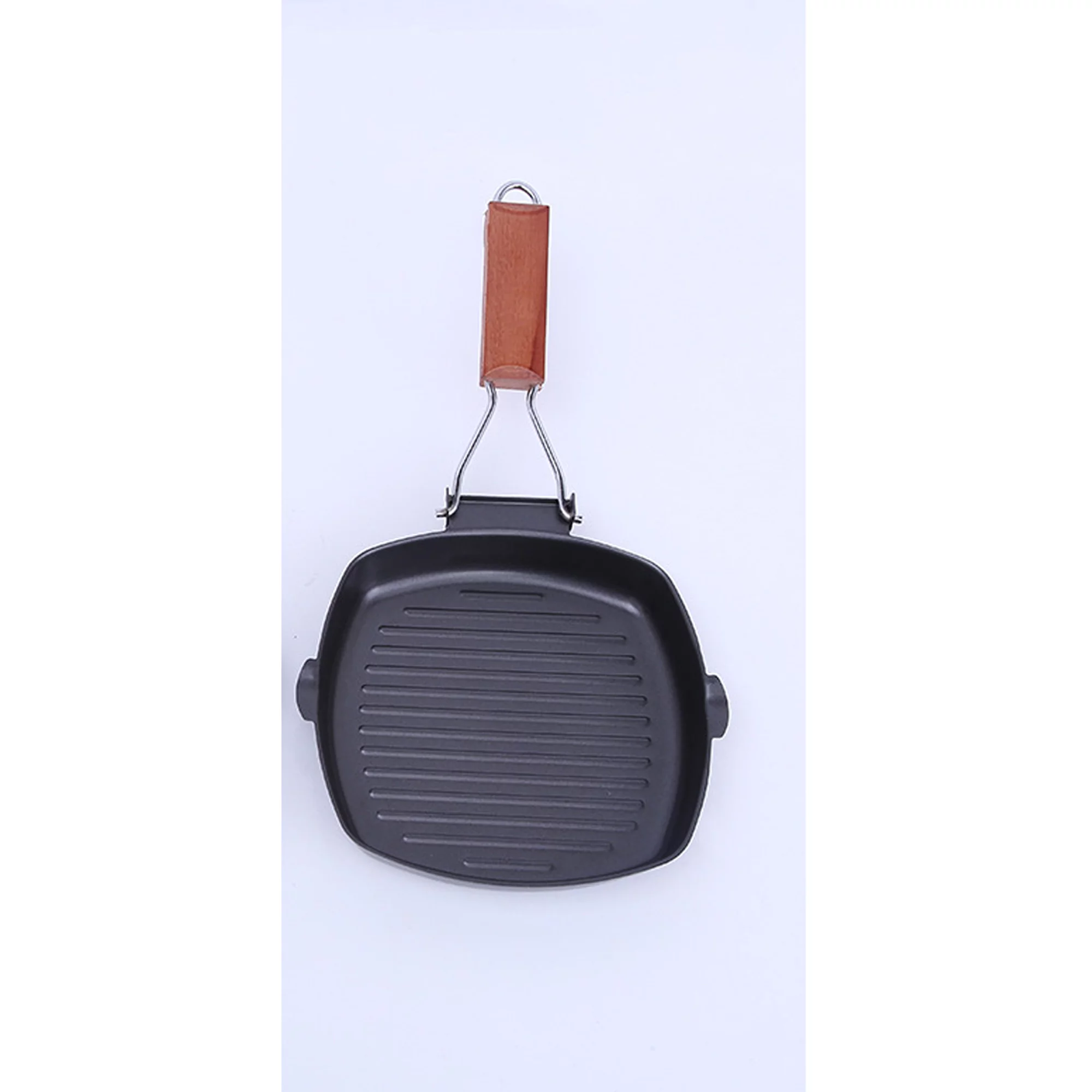 Lisenrain Steak Frying Pan Cast Iron Non Stick Grill Pan Folding Wood Handle