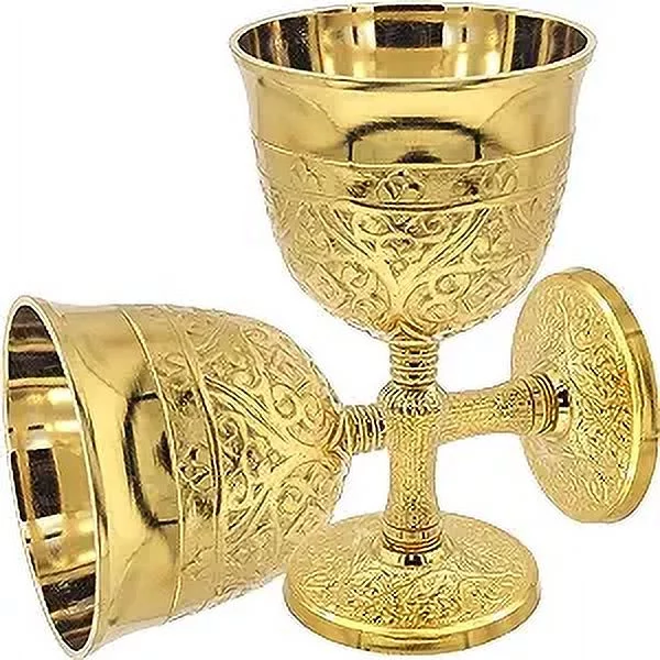 REPLICARTZUS Brass Chalice Goblet Luxurious Gold Plated Roman King Arthur - Vintage Drinking Glass, 8 Oz, 6