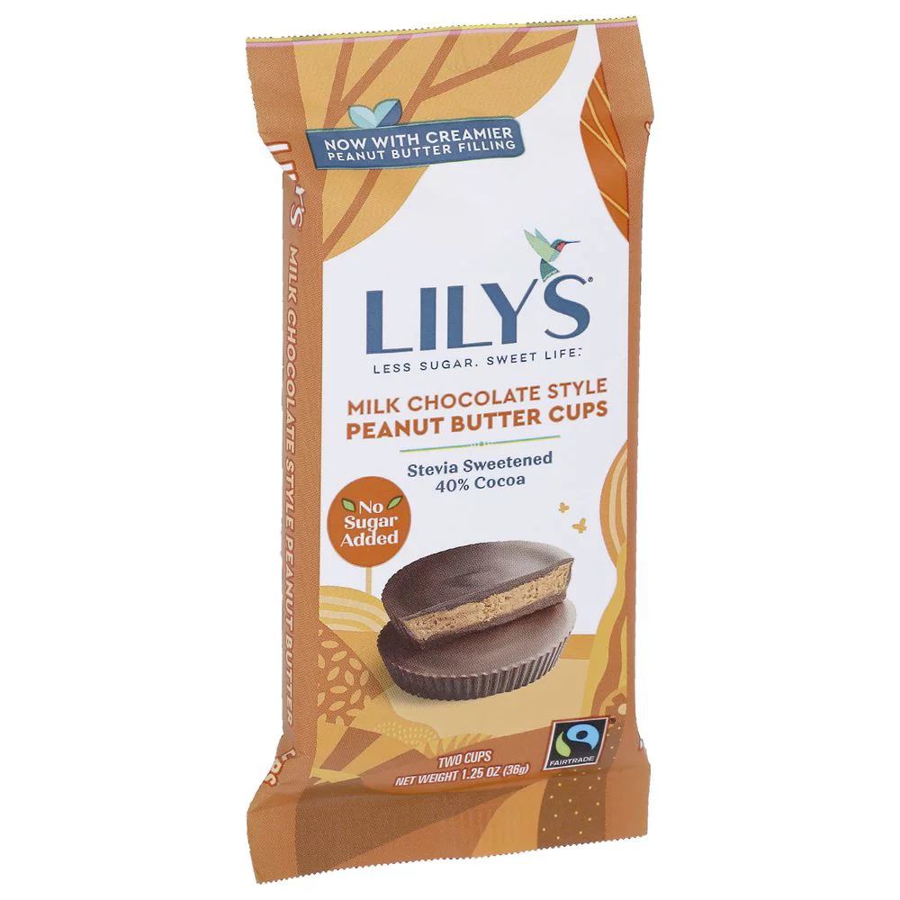 Lilys Sweets 40 Percent Cocoa Milk Chocolate Peanut Butter Cups, 1.25 Ounce -- 12 per case.