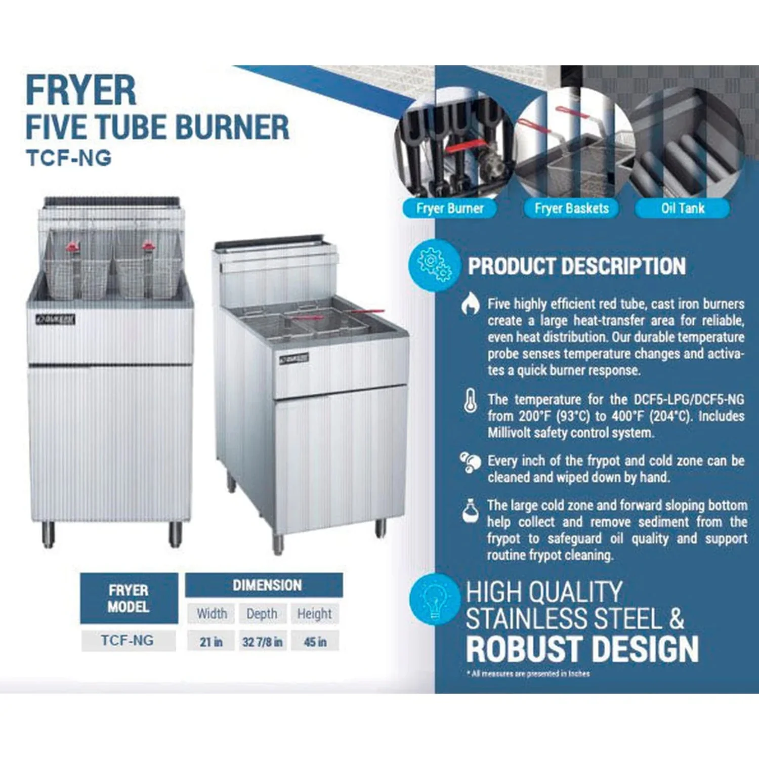 West Kitchen WCF5-NG 70lb. Natural Gas Deep Fryer with 5 Tube Burners