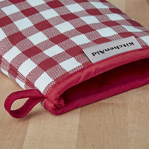 KitchenAid Gingham Cotton Mini Oven Mitt 2-Pack Set, Passion Red, 5.5