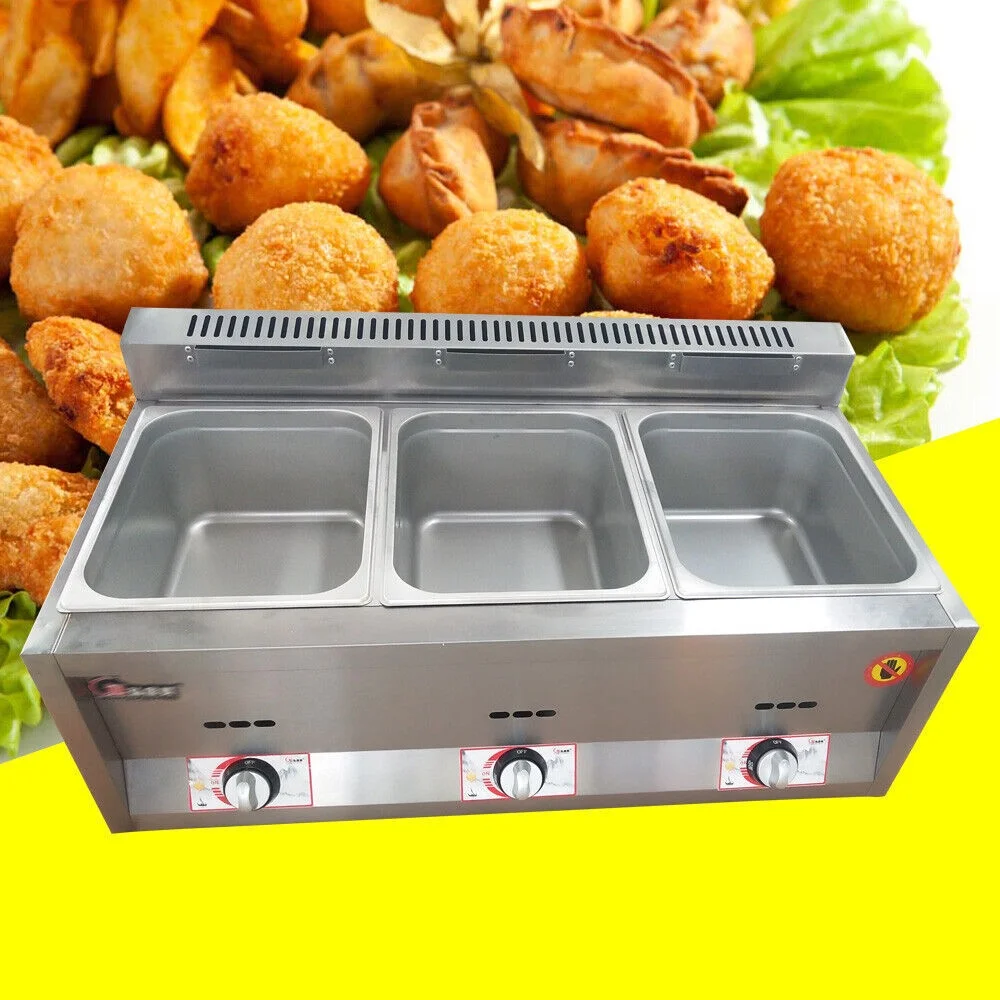 18L 3 Pan Propane NG Gas Fryer Catering Warmer Steam Table Buffet Restaurant,New
