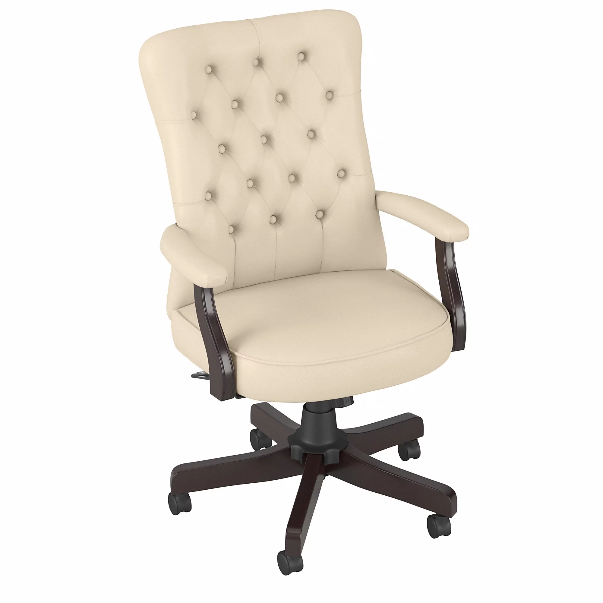 Bush Furniture Fairview High Back Tufted Office Chair with Arms in Antique White Leather