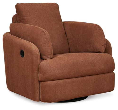 Signature Design by Ashley Modmax Contemporary Press-Back Swivel Glider Rocker Recliner with Machine Washable Cover, Hidden Storage Compartments and 2 Bolster Pillows, Orange