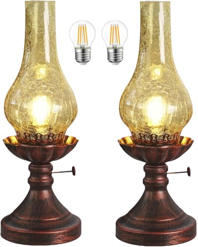 Vintage Table lamp Antique Rustic Farmhouse Desk Lamps Western Victorian Crackled Glass Design Bedside Lamps Living Room Bedroom Studio (Amber)