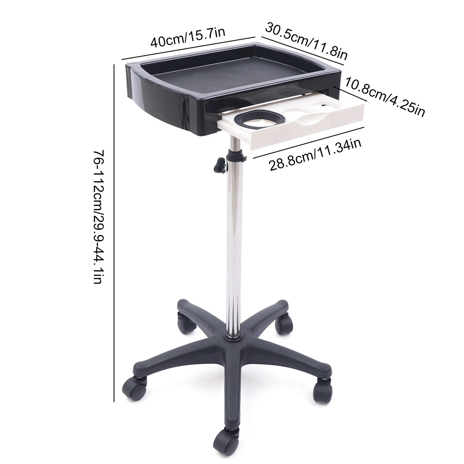 Fichiouy Trolley Beauty Salon Hairdresser Cart Trolley on Wheels Height Adjustable Portable Beauty Tray Utility Cart