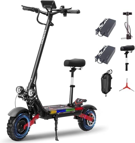 Electric Scooter for Adults with Seat, 60V 50MPH High Speed, 6000W Dual Motor 55Miles Long Range, 11'' Tubeless Off-Road Foldable Heavy Duty Fast Escooter for Mountain Commutting