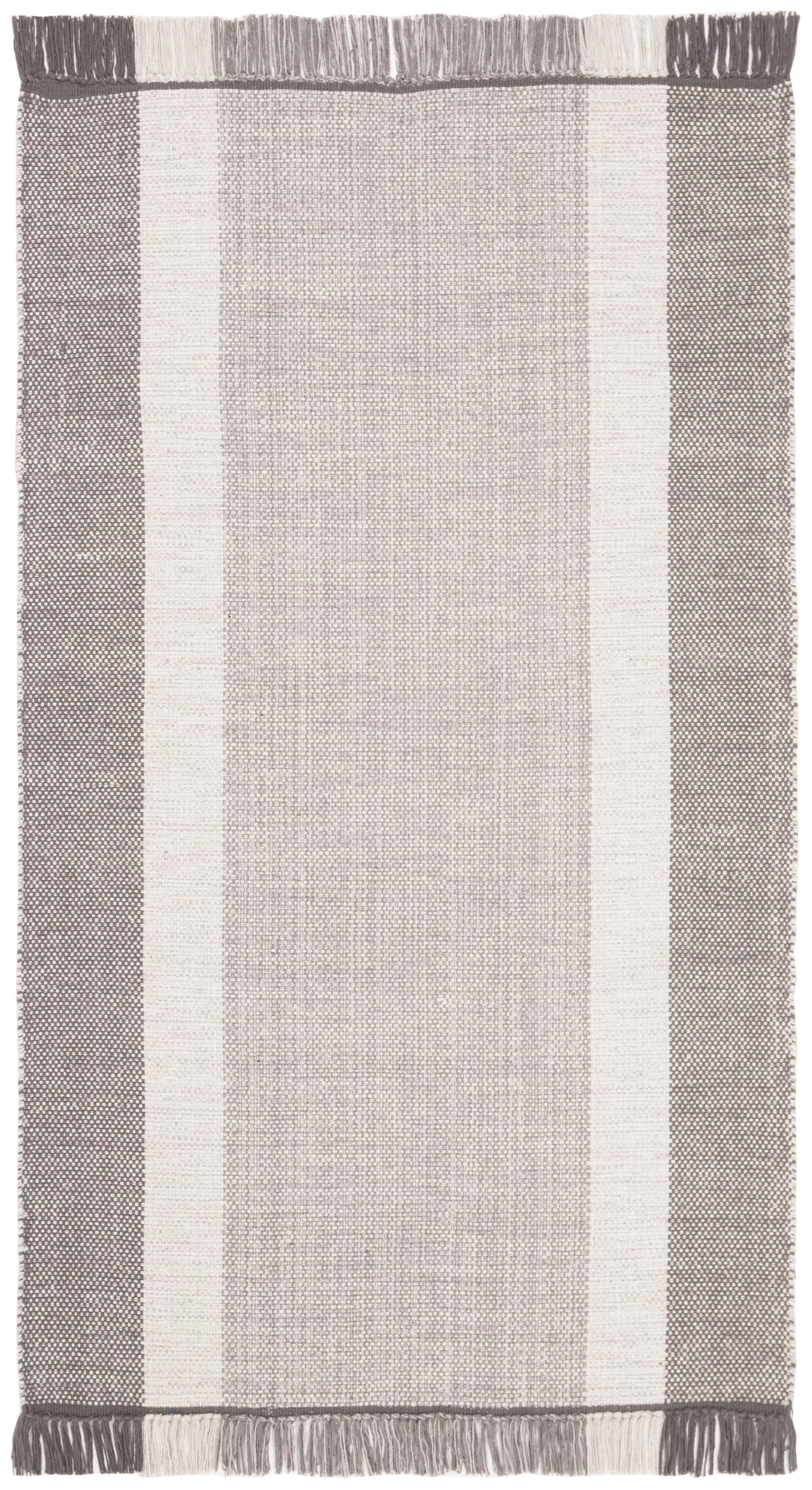 SAFAVIEH Montauk Sharlene Solid Striped Cotton Area Rug, Ivory/Grey, 3' x 5'