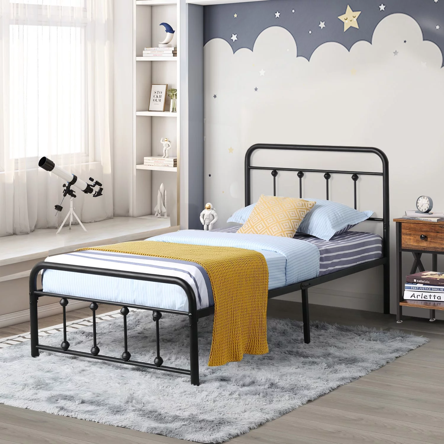 VECELO 3-Piece Bedroom Set with Metal Bed Frame and 2 Nightstand