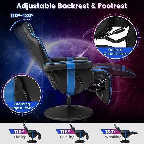 Goplus Massage Gaming Chair, Racing Style Gaming Recliner w/Adjustable Backrest and Footrest, Ergonomic High Back PU Leather Computer Office Chair Swivel Game Chair w/Cup Holder and Side Pouch