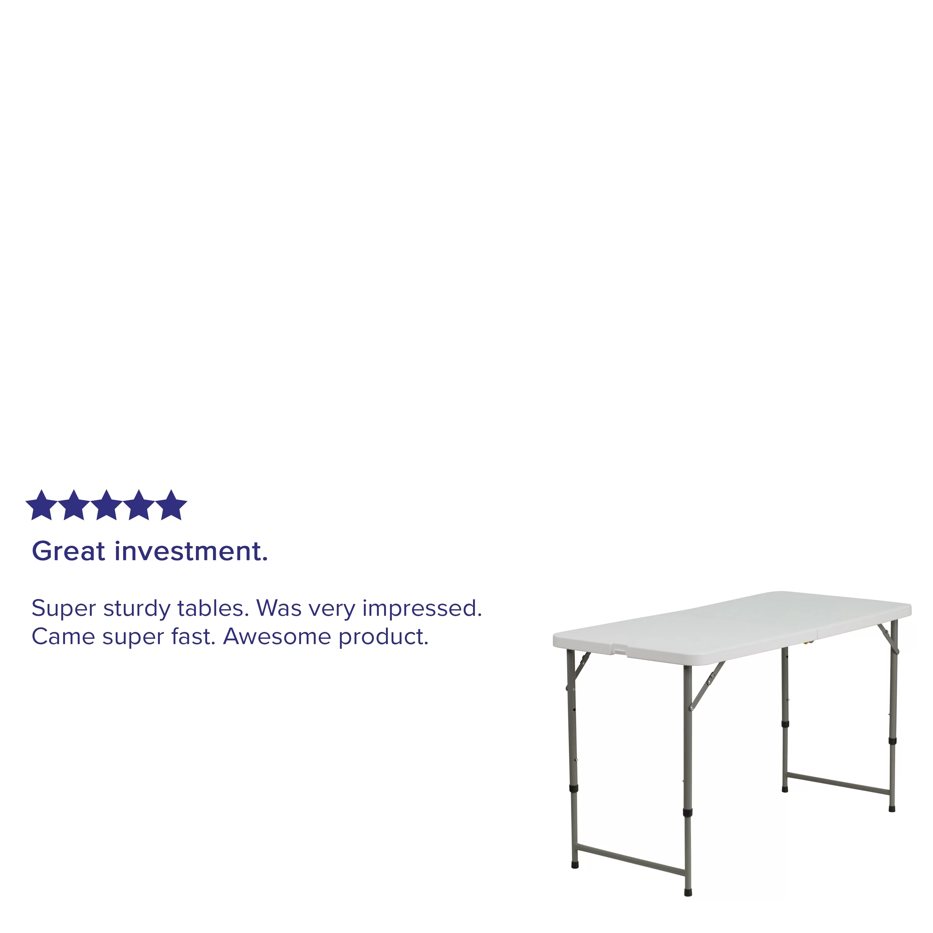 Emma + Oliver 4-Foot Height Adjustable Bi-Fold White Plastic Folding Table w/ Handle