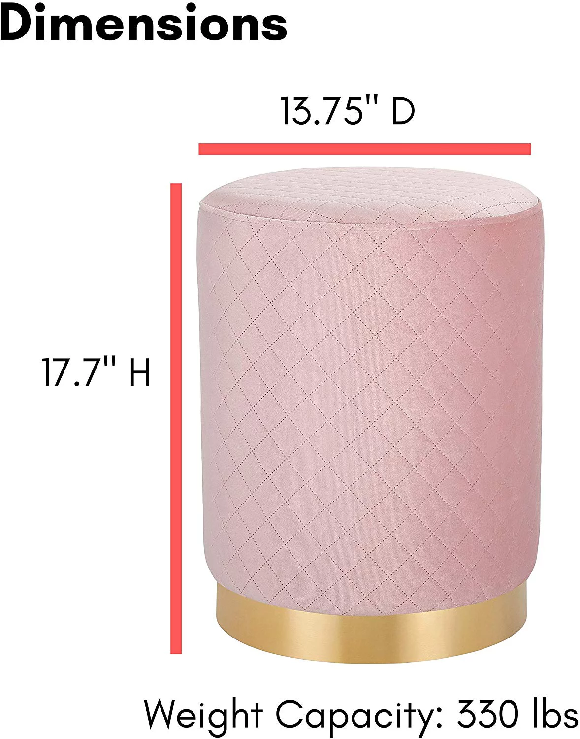 BirdRock Home Round Velvet Ottoman Foot Stool - Pink