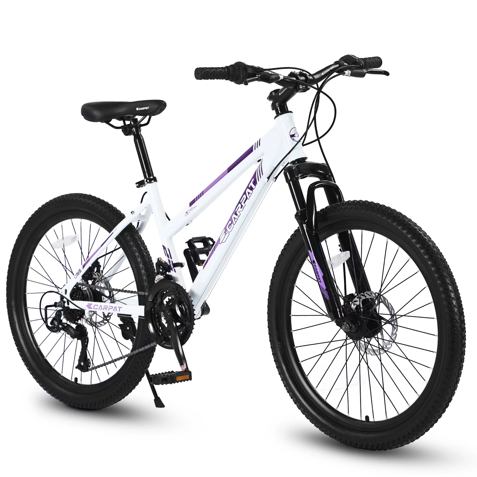 S24103 24 inch Mountain Bike for Teenagers Girls Women, Shimano 21 Speeds Gear MTB with Dual Disc Brakes and 100mm Front Suspension, White