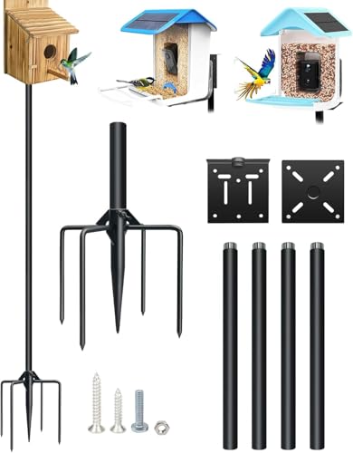 QwayHome 80In Bird House Pole, 1-Inch Dia 1.2mm Thicker Pole, Outdoor Birds Feeding Station for Wild Birds Watching, Bird Pole Mount Kit, Heavy Duty with 5-Prong Base, Adjustable Height