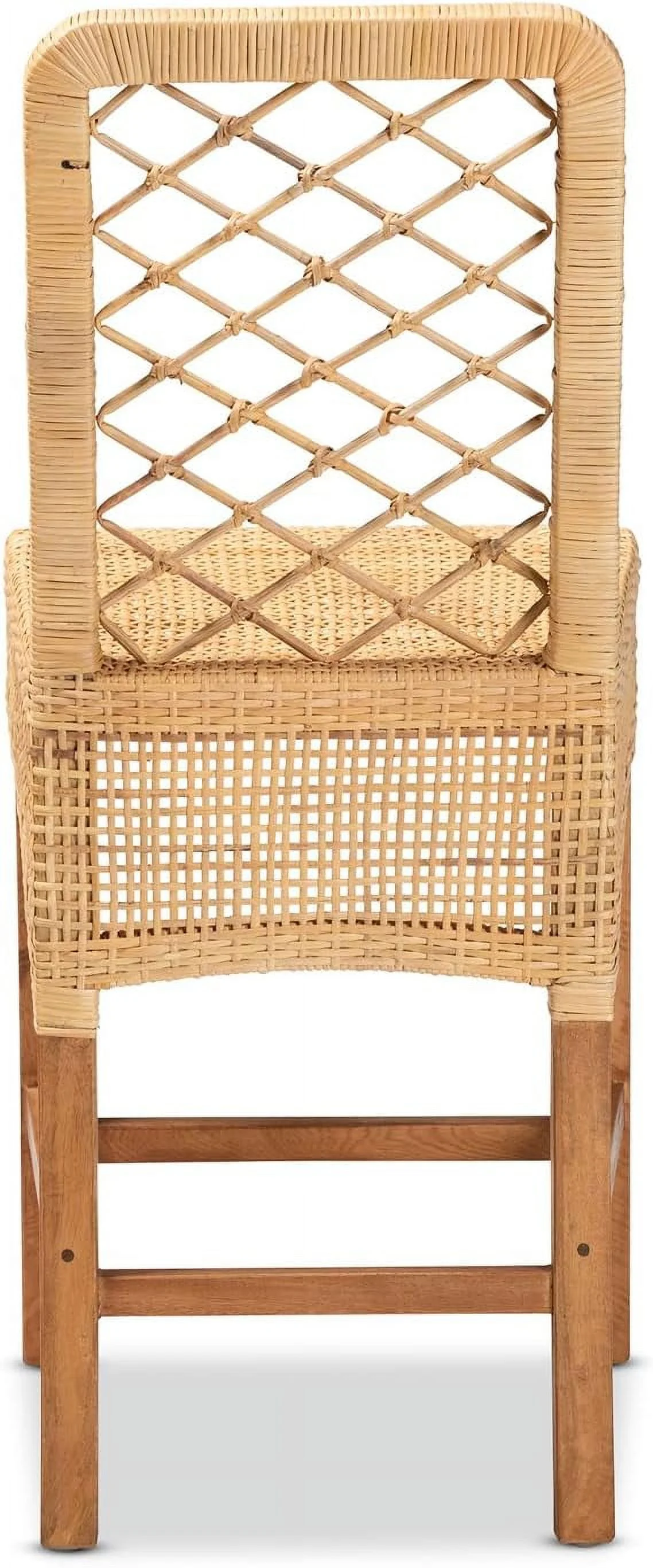 Moscow Modern Bohemian Natural Brown Rattan And Walnut Brown Finished Wood Counter Stool