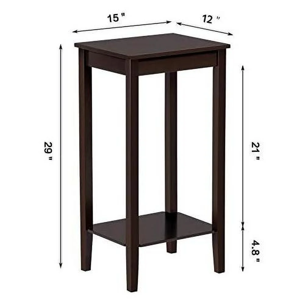 Tall End Table With Storage Shelf And Solid Wood Legs, Sofa Side Table Telephone Table For Living Room/Couch/Hallway/Small Spaces, D12xw15xh29 Inches, Dark Coffee