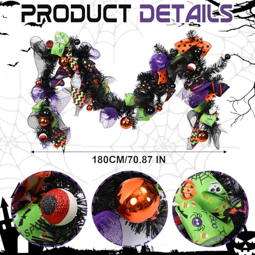 6 ft Halloween Garland Halloween Decoration Artificial Mixed Ball Ribbon Eye Hanging Garland Decoration for Mantle Fireplace Table Centerpiece Front Door Indoor Outdoor Party Holiday