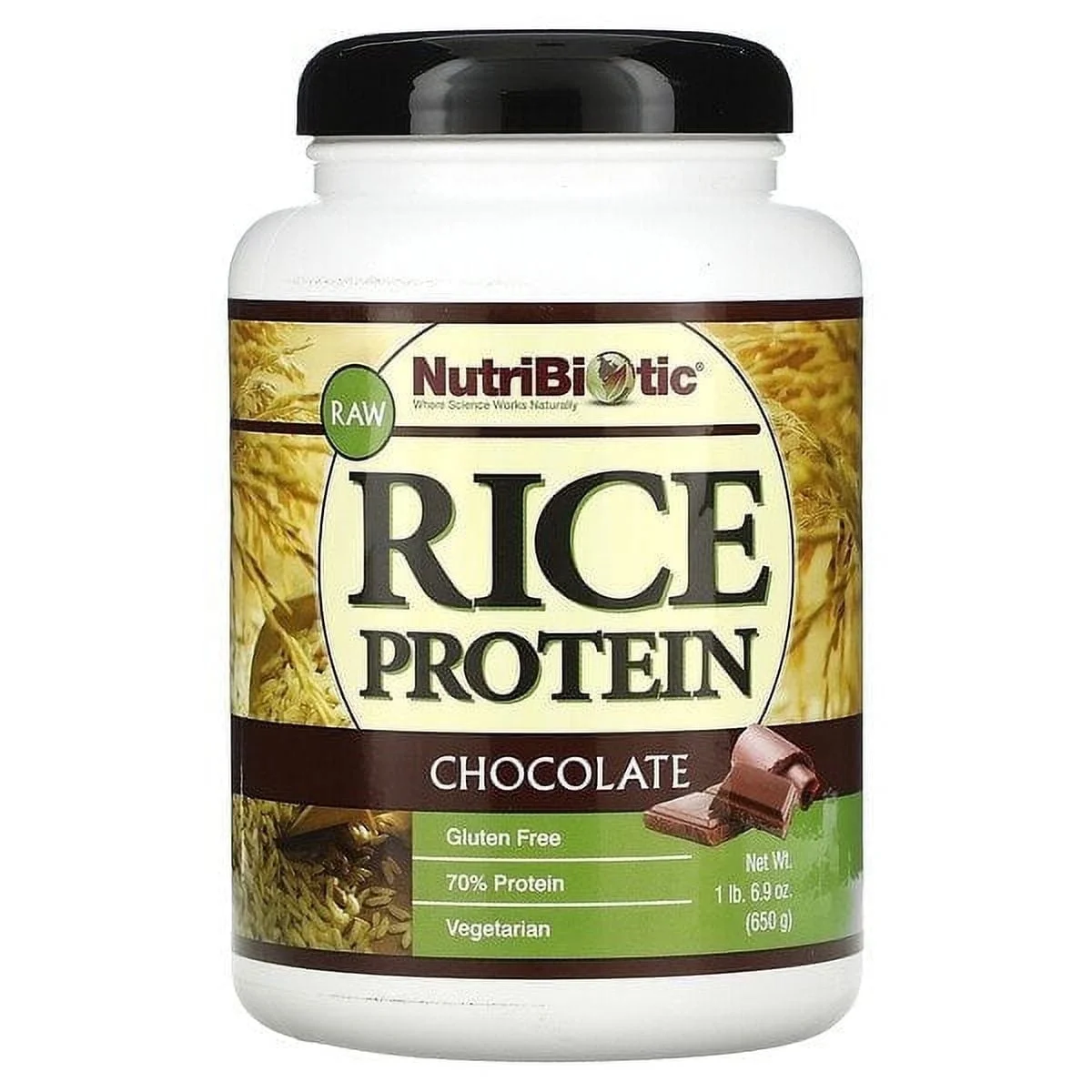 NutriBiotic, Raw Rice Protein, Chocolate, 1 lbs 6.9 oz Pack of 4