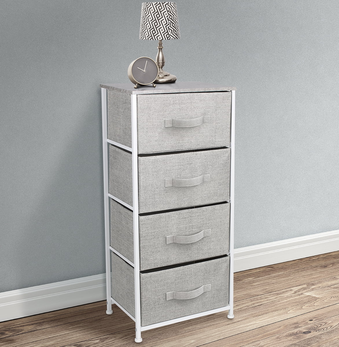 Sorbus 4-Drawer Nightstand - Storage Tower for Home, Bedroom, Office, Dorm - Grey Fabric Bins