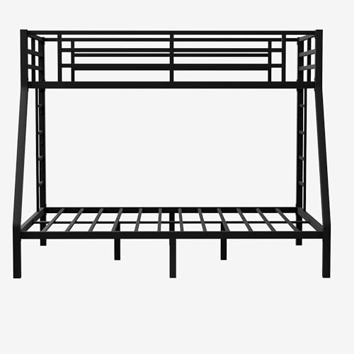 Heavy Duty Bunk Bed Frame with Ladder, Twin XL Over Twin XL Bunk Beds with Safety Guardrails, Adults Bunk Beds with Noise-Reducing Rubber Stoppers, Easy Assemble, Black