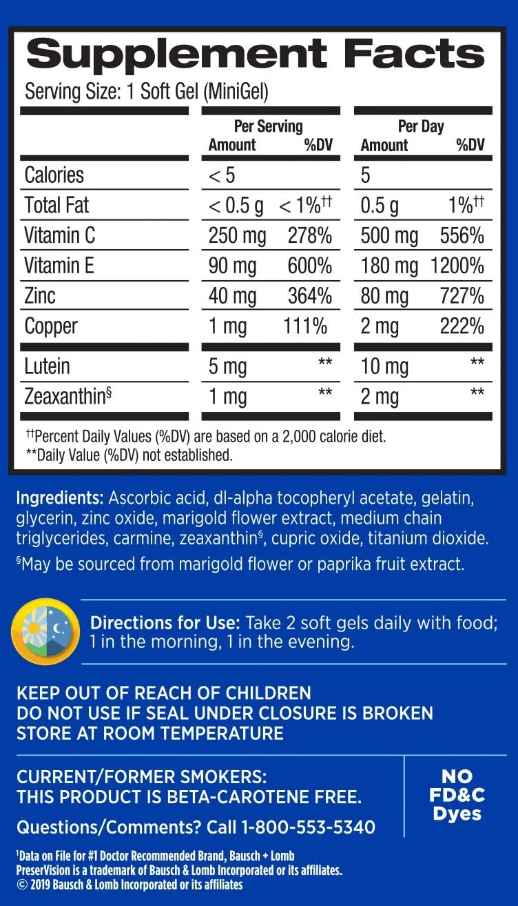 PreserVision AREDS 2 Vitamin & Mineral Supplement 120 Count Soft Gels, Packaging May Vary