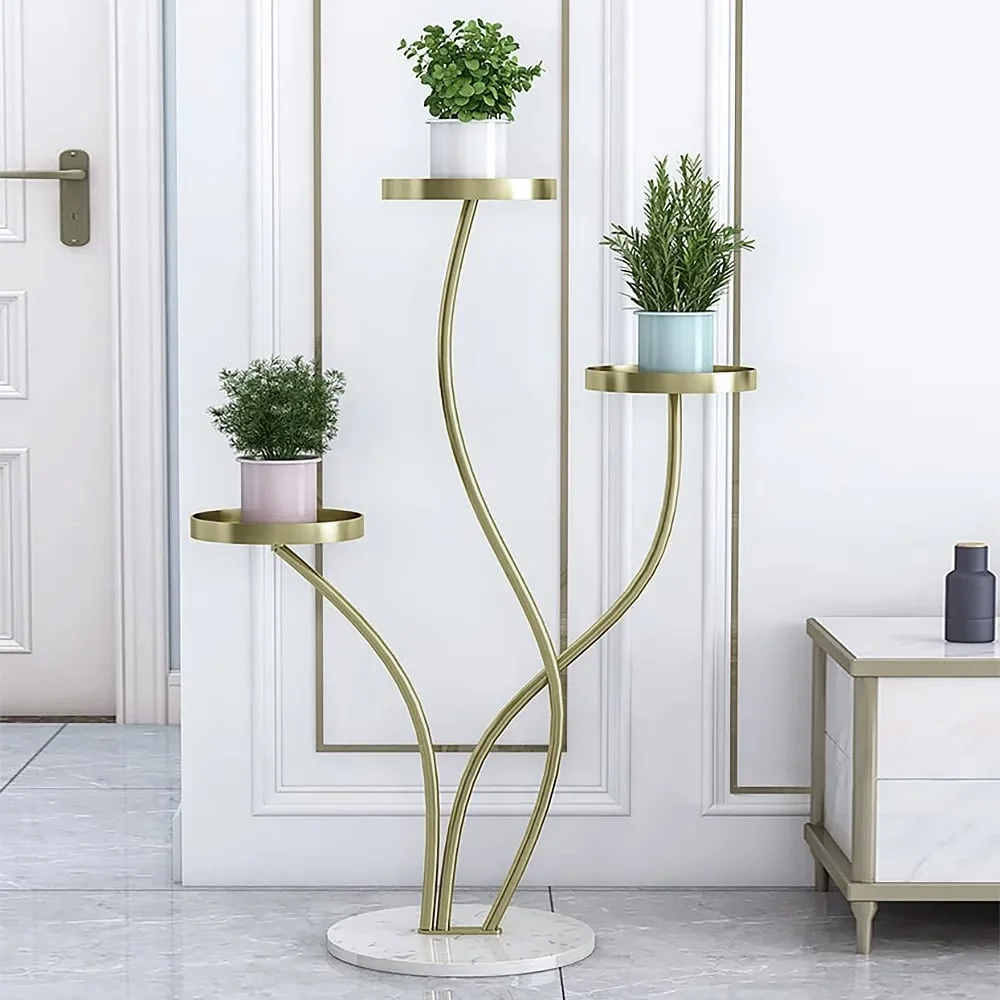 Homary Modern Tall Metal Plant Stand Indoor 3 Tier Corner Planter in Gold