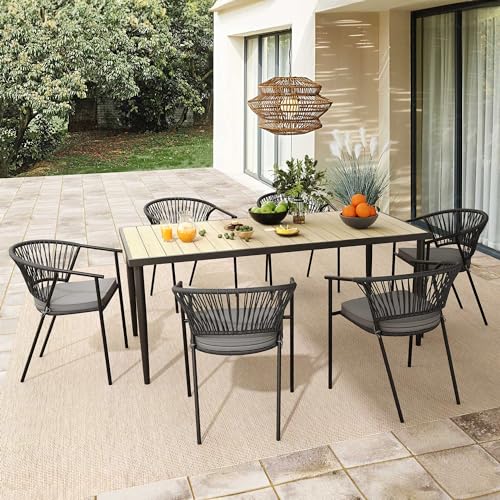 YITAHOME Outdoor Patio Chairs Set of 6, Stackable Dining Chairs Rattan Wicker Outdoor Patio Furniture Set with Cushion All Weather Bistro Chair for Garden Backyard Porch Poolside (Grey)