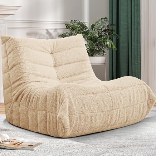 Bean Bag Chair Big Sofa Beanbag Chair for Adults Fireside Chair Bean Bag Lounger with Memory Foam Filled for Home,Apartment or Gaming Venue(Black Plush)