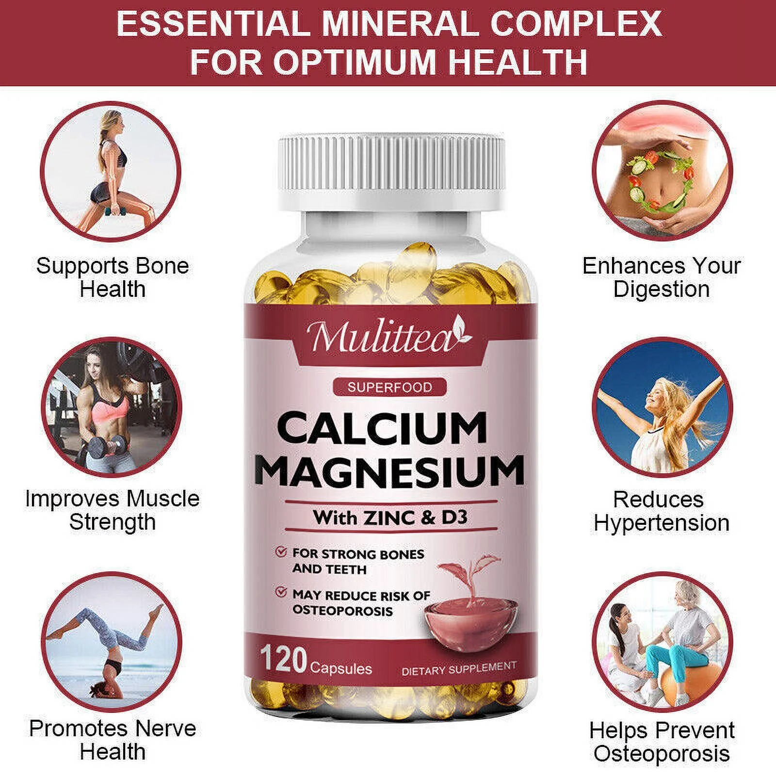 Zinc Calcium Magnesium & Vitamin D Complex Supplement 60 Vegetarian Tablets