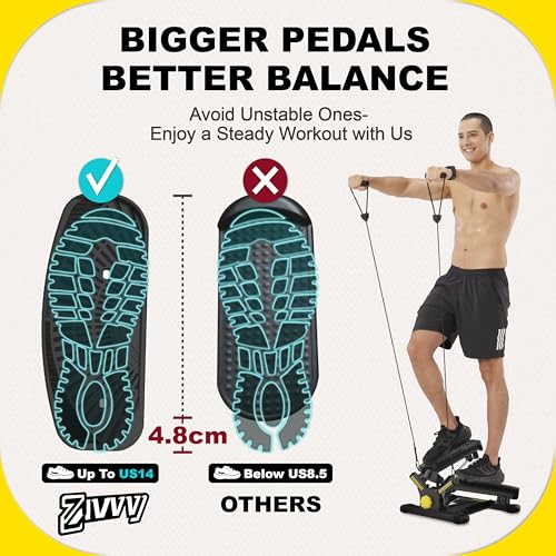 Stepper Machine with Resistance Bands, Mini Stepper with 300LBS Weight Capacity, Twist Stepper for Full Body Workout, Adjustable Step Height, Smooth and Quiet, Step Machine for Men Women